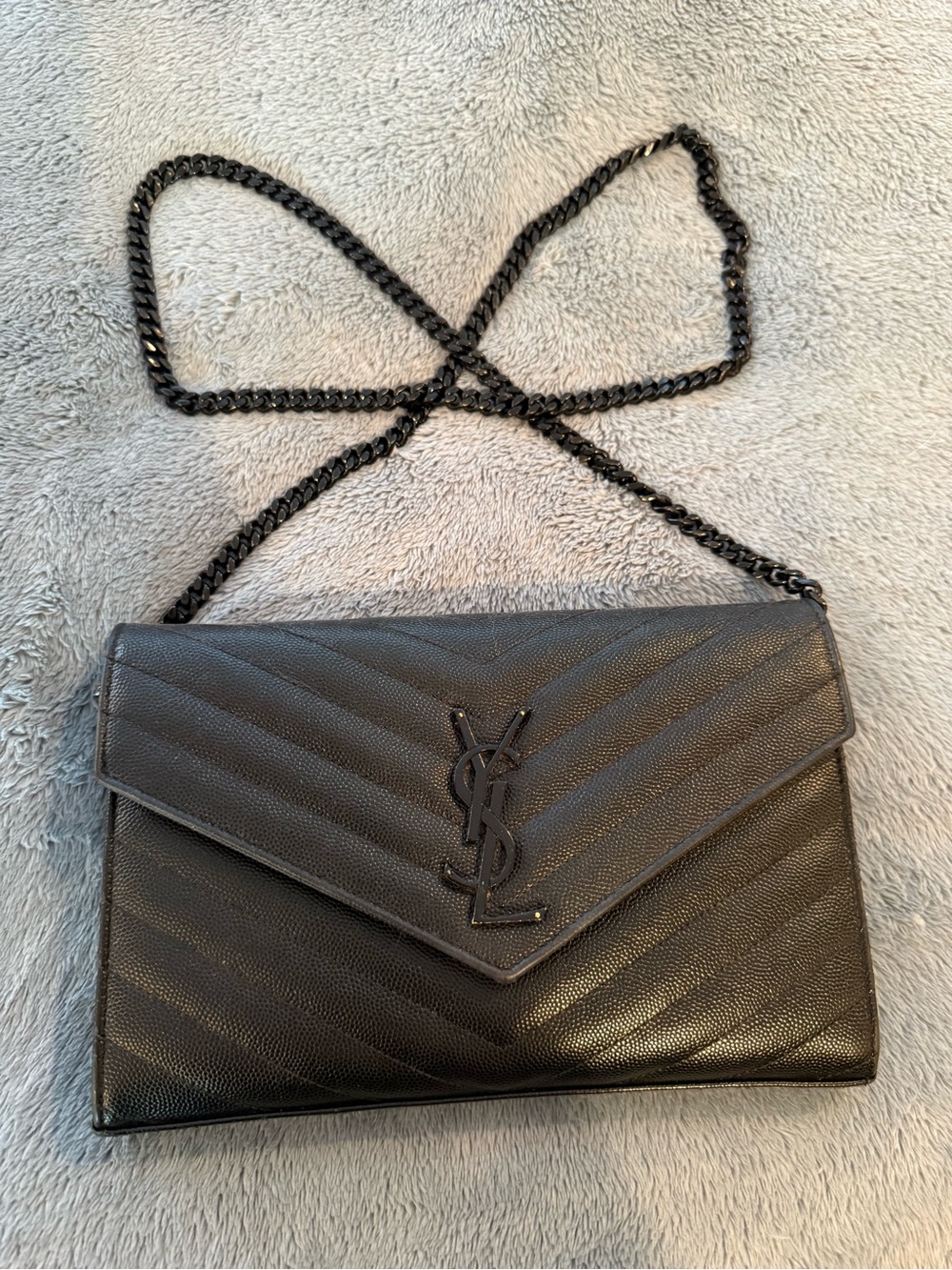 Saint Laurent Black Chevron Leather Chain Crossbody